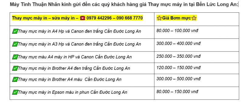 bang gia nap muc in ben luc long an