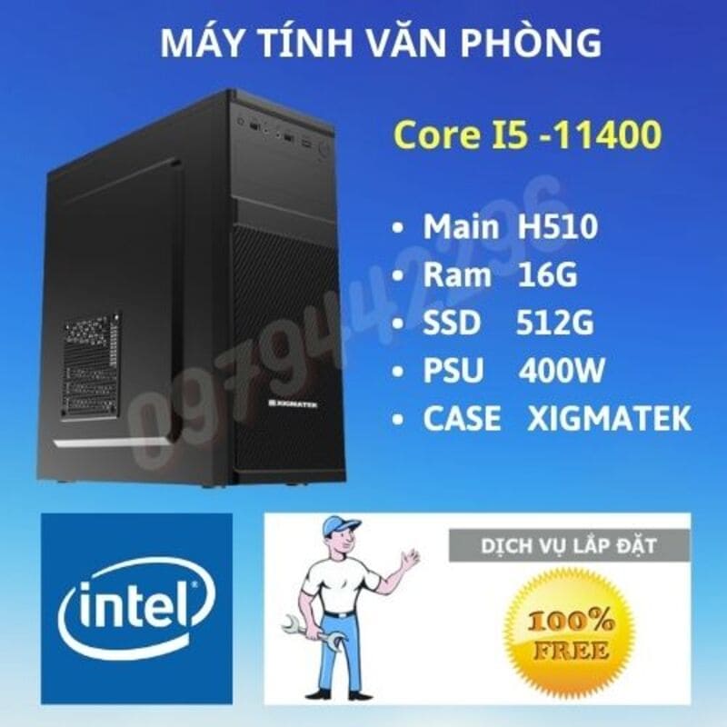 Bộ máy tính văn phòng sử dụng CPU Intel Core i5 11400 thế hệ thứ 11