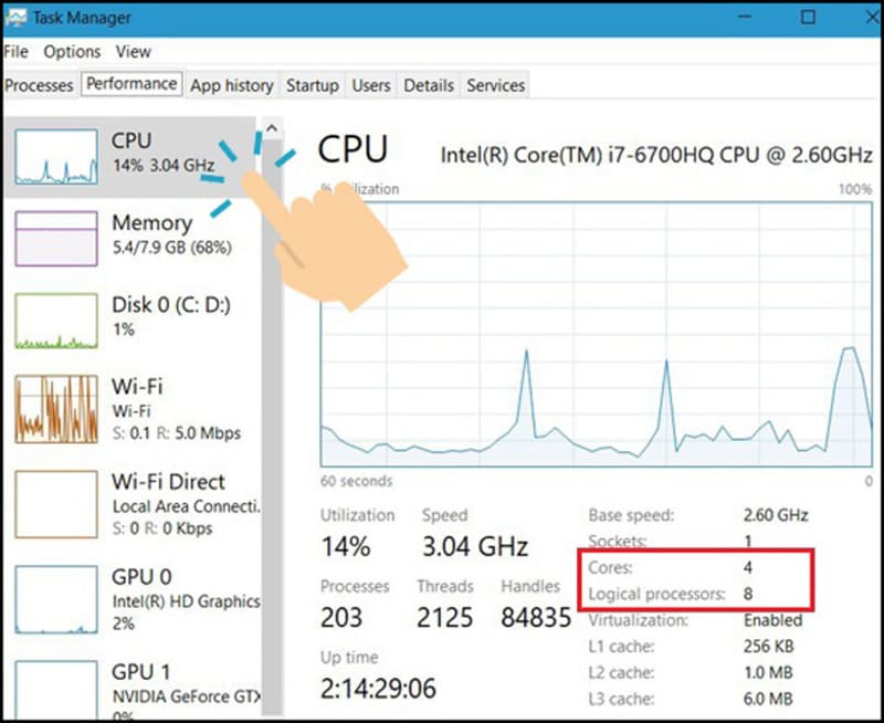 Vào task manager để kiểm tra CPU