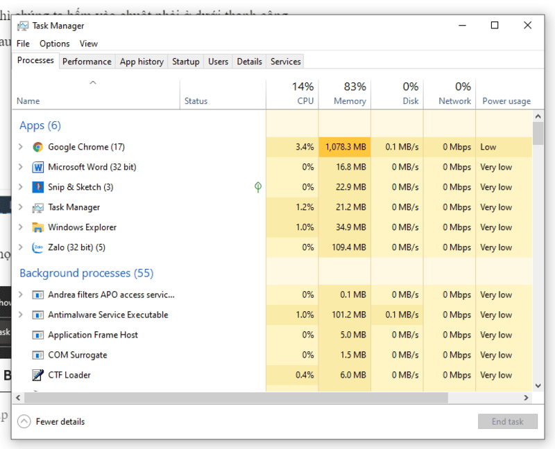 Sử dụng Task Manager kiểm tra CPU bị quá tải