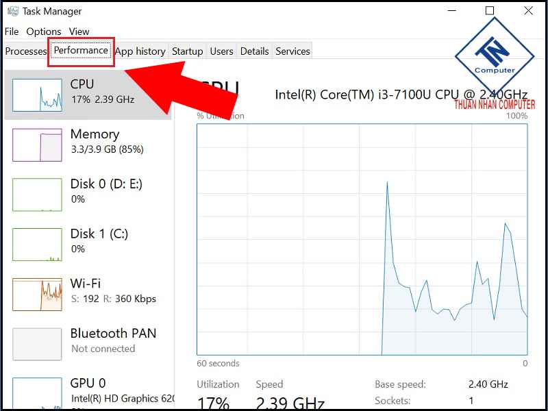 Chuyển sang tab Performance, chọn Memory.
