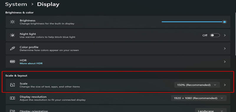 Đưa mục scale về 100% để kiểm tra trước