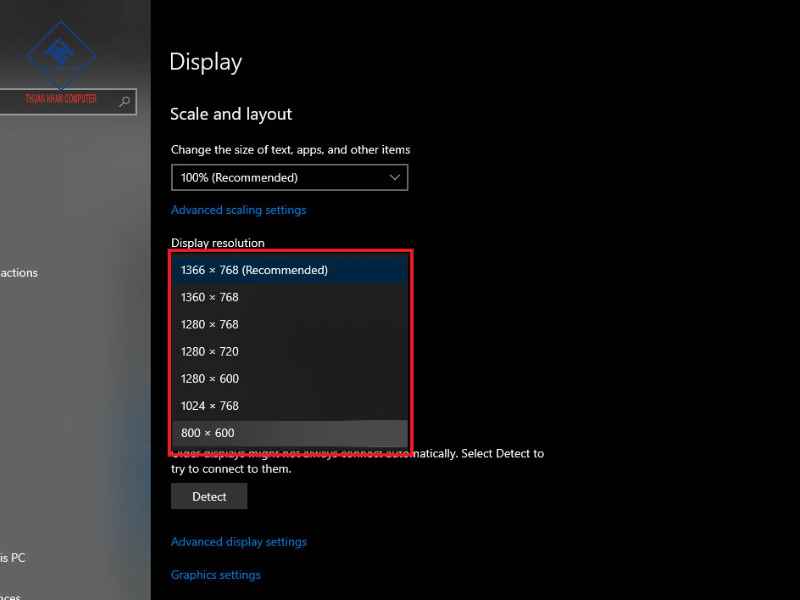 Bước 4: Điều chỉnh độ phân giải về “Recommended”